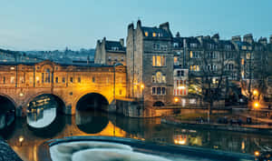 Pulteney Bridge Twilight Bath U K Wallpaper