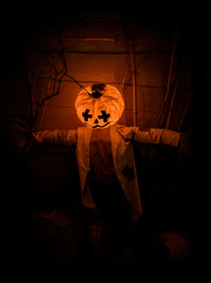 Pumpkin Head Scarecrow Nighttime Halloween Wallpaper