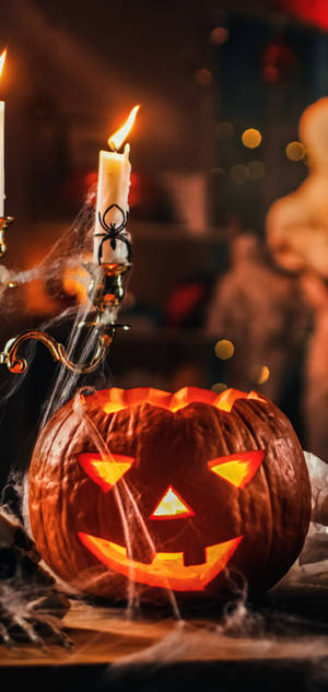 Pumpkin On Table Halloween Phone Wallpaper