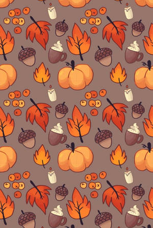 Pumpkins, Acorns, And Maple Leaves Fall Halloween Wallpaper