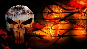 Punisher Skull Orange Background Desktop Wallpaper