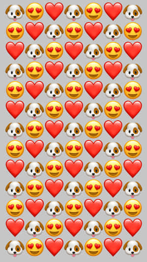 Puppyand Heart Emoji Pattern Wallpaper