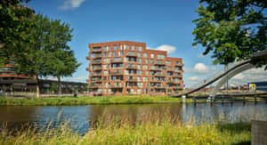 Purmerend Modern Apartment Building Bridge Waterfront Wallpaper