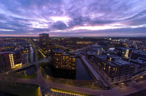 Purmerend Twilight Aerial View Wallpaper