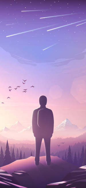 Purple Aesthetic Phone Man On A Mountain Wallpaper