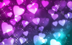 Purple And Teal Love Hearts Wallpaper