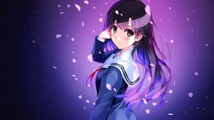 Purple Anime School Girl Uniform Wallpaper