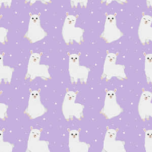 Purple Background White Alpacas Pattern Wallpaper