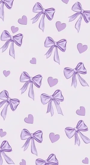 Purple Bow And Hearts Pattern Wallpaper