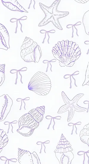Purple Bow Seashell Pattern Wallpaper