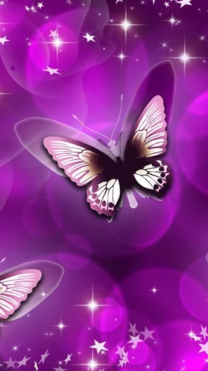 Purple Butterfly Phone Sparkly Background Wallpaper
