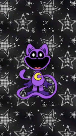 Purple Cartoon Cat Star Background Wallpaper
