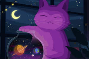 Purple Cat Space Adventure Wallpaper