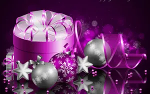 Purple Christmas Giftand Ornaments Wallpaper