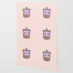 Purple Cute Boba In Pattern Wallpaper
