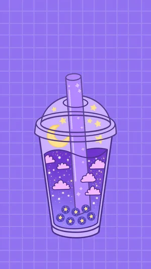 Purple Cute Boba Tea Wallpaper