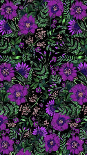 Purple Floral Greenery Pattern Wallpaper