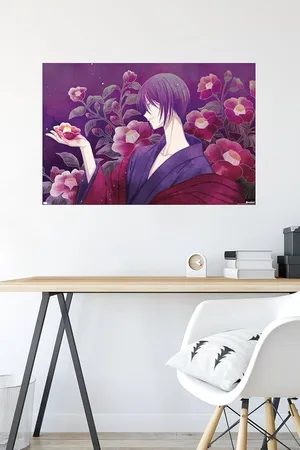 Purple_ Flowers_and_ Anime_ Character_ Canvas Wallpaper