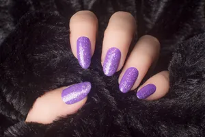 Purple Glitter Almond Nails Black Fur Background Wallpaper