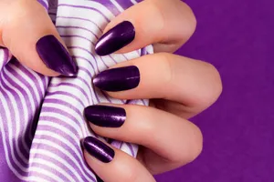 Purple Glitter Manicureon Striped Fabric Wallpaper