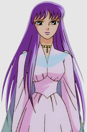 Purple Haired Anime Characterin White Dress Wallpaper