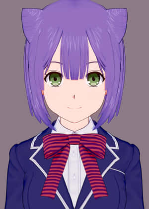 Purple Haired Anime Characterwith Cat Ears Wallpaper
