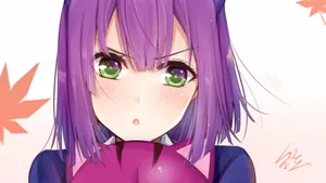 Purple Haired Anime Girl Autumn Leaves Wallpaper