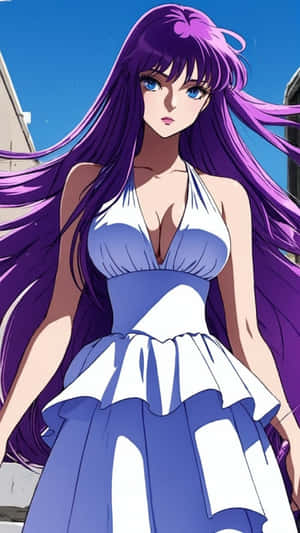 Purple Haired Anime Girl Saori Kido Wallpaper