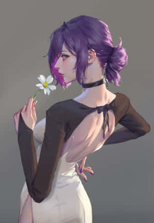 Purple Haired Anime Girlwith Flower Wallpaper