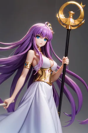 Purple Haired Anime Girlwith Staff Wallpaper