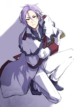 Purple Haired Anime Knight Sitting Wallpaper