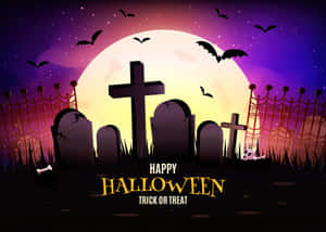 Purple Halloween Cemetery Illustration Wallpaper