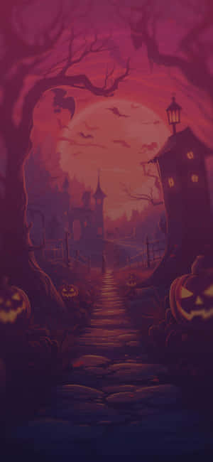 Purple Halloween Pathway Aesthetic Wallpaper