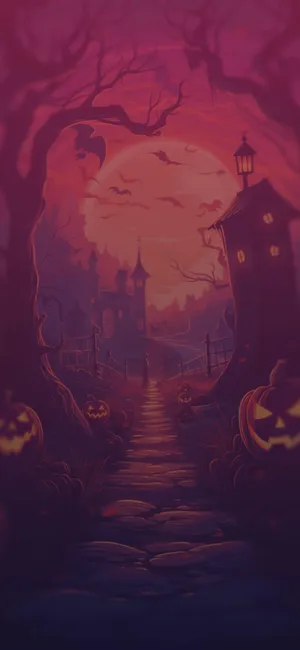 Purple Halloween Pathway Aesthetic Wallpaper