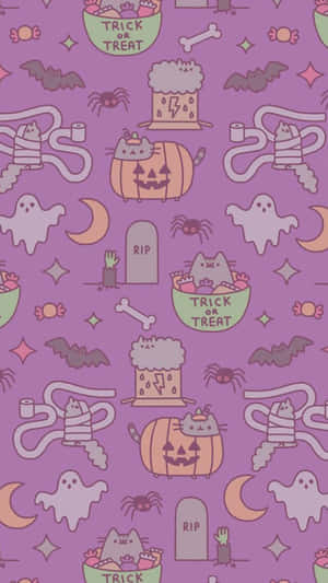 Purple Halloween Pattern Cute Elements Wallpaper