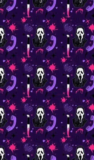 Purple Halloween Pattern Ghost Face Knife Wallpaper
