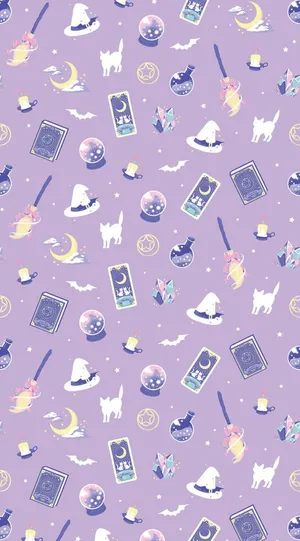 Purple Halloween Witch Gear And Cat Wallpaper