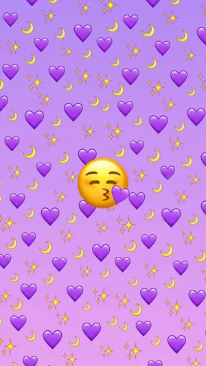 Purple Heartsand Stars Emoji Pattern Wallpaper