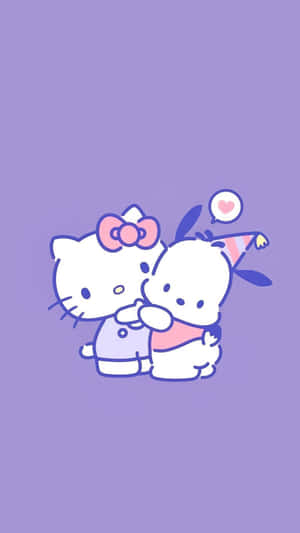 Purple Hello Kittyand Friend Celebration Wallpaper