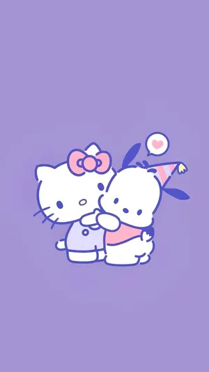 Purple Hello Kittyand Friend Celebration Wallpaper