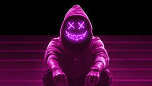 Purple Hoodie Glowing Mask Figure Wallpaper