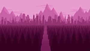 Purple Minimalist Forestand City Silhouette Wallpaper