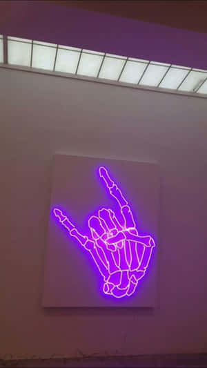 Purple Neon Skeleton Hand Art Wallpaper