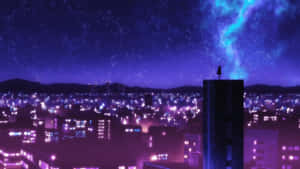 Purple Night Anime City Wallpaper