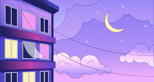 Purple_ Night_ Building_ Vector Wallpaper