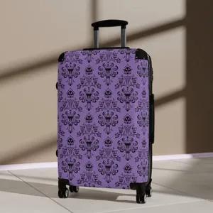 Purple Patterned Suitcase Shadowed Room Wallpaper
