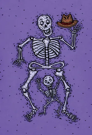 Purple Skeleton Hat Doodle Art Wallpaper