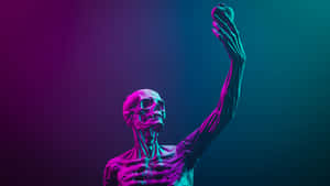 Purple Skeleton Holding Apple Aesthetic Wallpaper