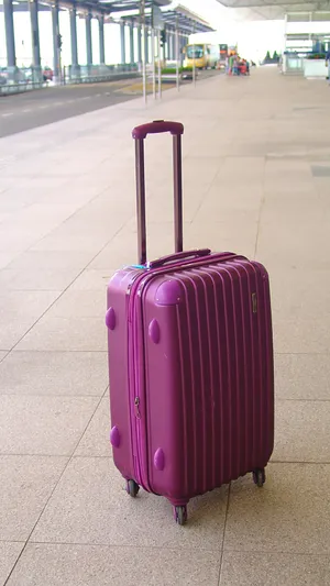 Purple Suitcaseat Train Station Wallpaper