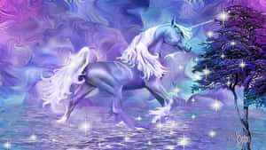 Purple Unicorn Standing Water Wallpaper